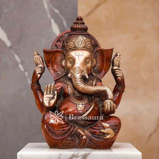 Brassaura™ Brass Antique Ganesha Idol for Home and Decor | Weight 3 Kgs | Height 7 Inches