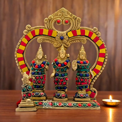 Brassaura™ Brass Gem Stone Work Ram Darbar Idol – Height 7 Inches & Weight 1 Kgs | Divine Home Temple Accent of Lord Ram & Family