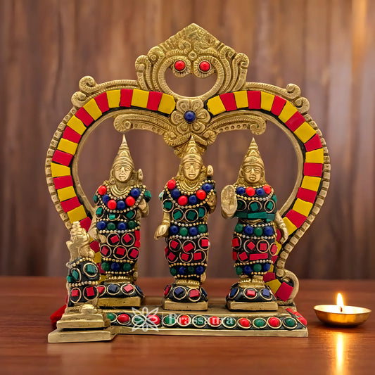 Brassaura™ Brass Gem Stone Work Ram Darbar Idol – Height 7 Inches & Weight 1 Kgs | Divine Home Temple Accent of Lord Ram & Family