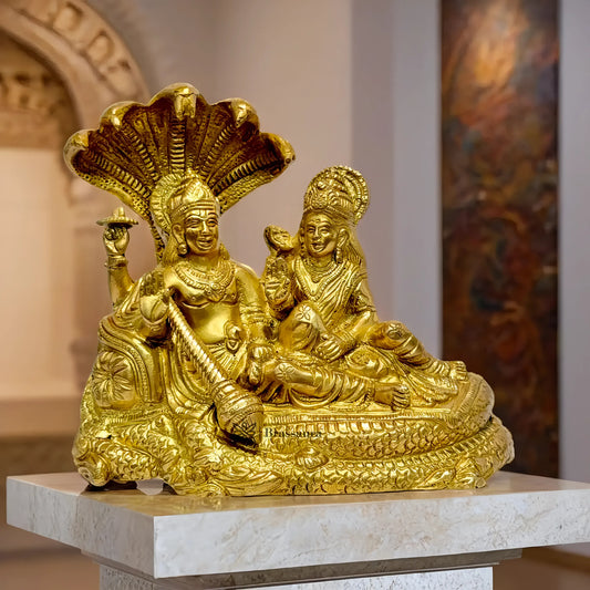 Brassaura™ Brass Vishnu Laxmi – Height 7.2 Inches & Weight 2.1 Kgs | Majestic Brass Idol for Temple & Spiritual Décor