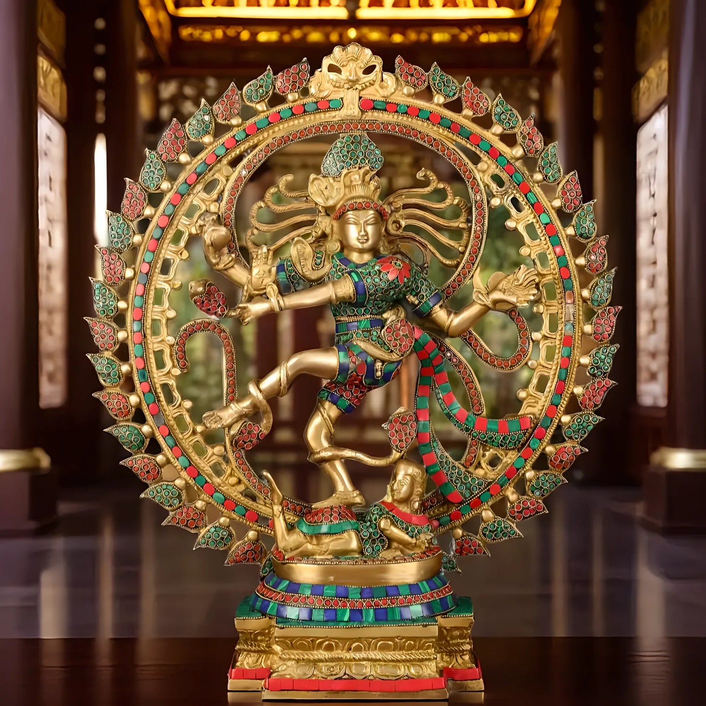 Brassaura™ Superfine Brass Lord Shiva Nataraja Statue with Meenakari Work | Handcrafted Spiritual Showpiece | Weight 12 Kgs | Height 21 Inches