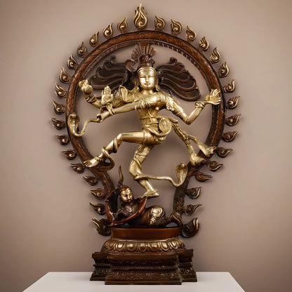 Brassaura™ Pure Brass Lord Shiva Nataraja Statue | Handcrafted Cosmic Dance Idol | Weight 8 Kgs | Height 21.5 Inches