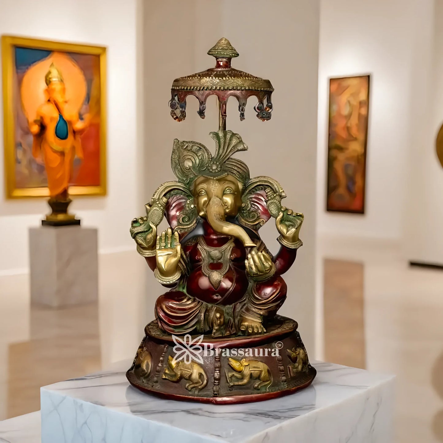 Brassaura™ Brass Ganesha Idol | Height 31.5 Inches & Weight 41 Kgs