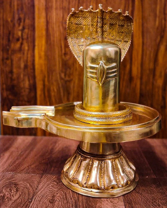Brassaura™ Superfine Brass Shiva Ling with Snake | Height 22 Inches | Weight 22.3 Kgs | Spiritual Home Decor