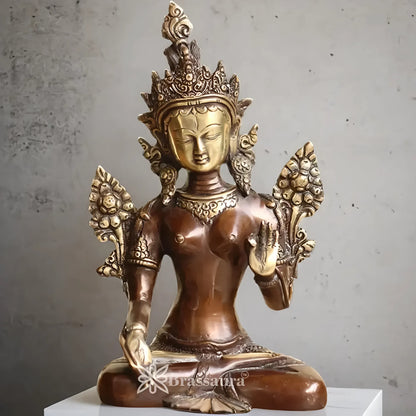 Brassaura™ Antique Tara Statue | Handcrafted Brass Sculpture | Height 7 Inches & Weight 2.95 Kgs