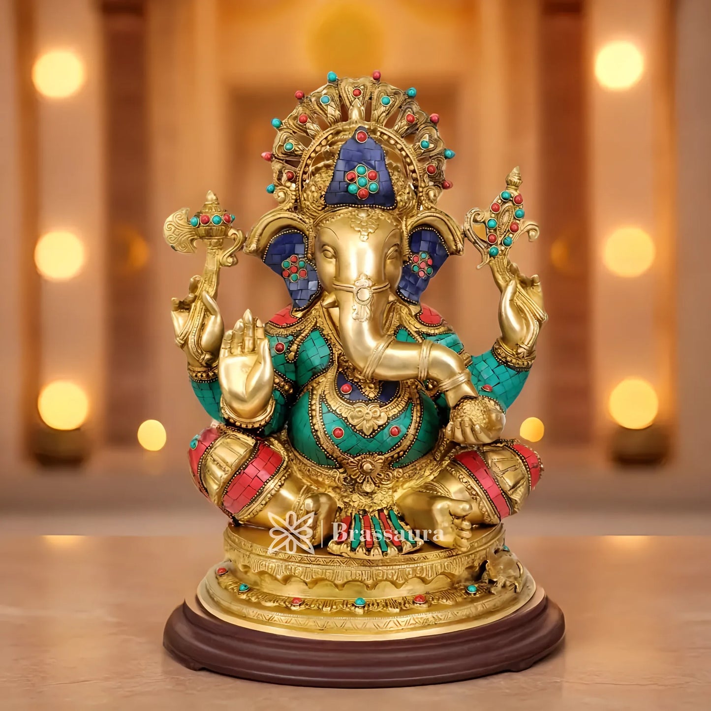 Brassaura™ Brass Ganesha Statue – “Guardian of Fortune” | Height 19 Inches & Weight 20 Kgs