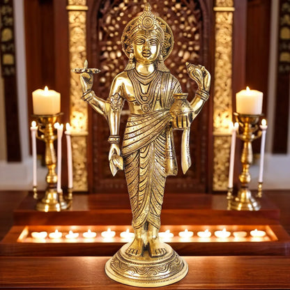 Brassaura™ Pure Brass Dhanvantri Idol – 16 Inches & Weight 3.7 Kgs | Home Temple & Festive Décor