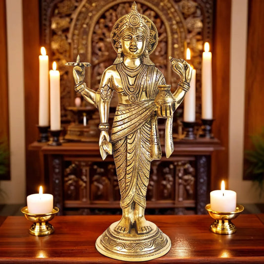Brassaura™ Pure Brass Dhanvantri Idol – 16 Inches & Weight 3.7 Kgs | Home Temple & Festive Décor