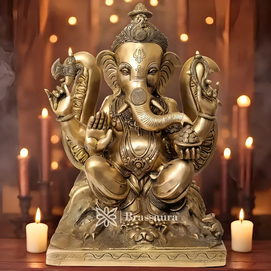Brassaura™ Brass Bal Ganesha Idol for Home Decor | Weight 23 Kgs | Height 19 Inches