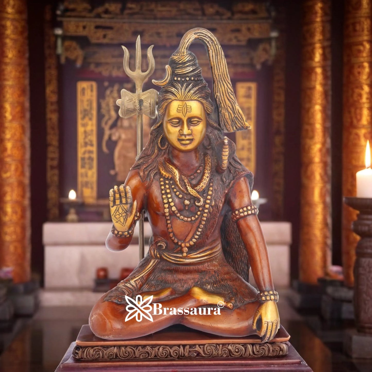 Brassaura™ Handcrafted Brass Shiva Idol – Height 12 Inches & Weight 5 Kgs | Spiritual Décor