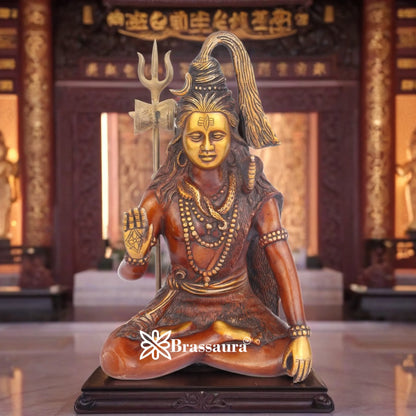 Brassaura™ Handcrafted Brass Shiva Idol – Height 12 Inches & Weight 5 Kgs | Spiritual Décor