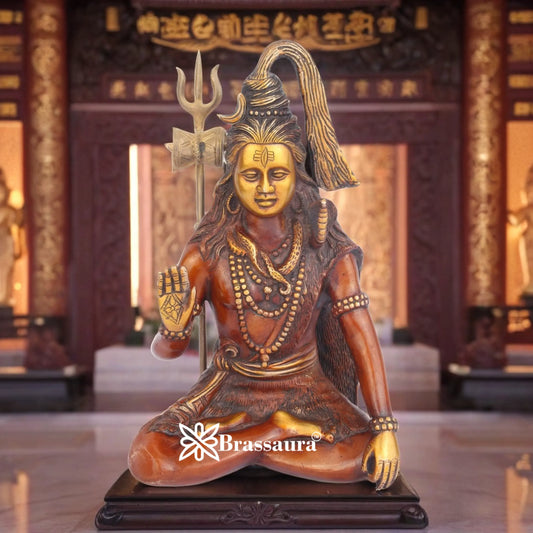 Brassaura™ Handcrafted Brass Shiva Idol – Height 12 Inches & Weight 5 Kgs | Spiritual Décor