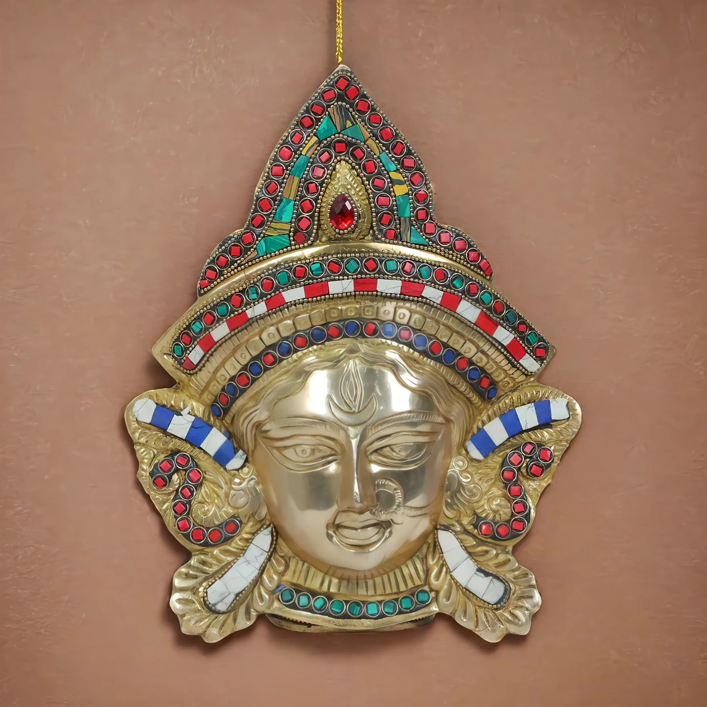 Brassaura™ Brass Gem Stone Work Parvati Wall Hanging Idol - Height 11.2 & Weight 1.38 Kgs| Spiritual Home Décor