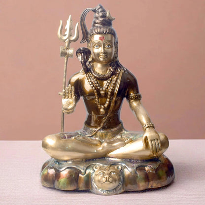 ब्रासोरा® वृंदावन वेणुगोपाल कृष्ण पीतल की प्रतिमा मोर के साथ | एंटीक नीला और सुनहरा रंग | ऊँचाई 20 इंच
