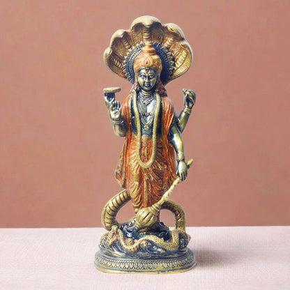 ब्रासोरा® वृंदावन वेणुगोपाल कृष्ण पीतल की प्रतिमा मोर के साथ | एंटीक नीला और सुनहरा रंग | ऊँचाई 20 इंच