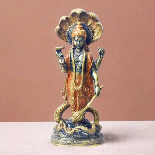 Brassaura® Lord Vishnu Standing with Sheshanag Brass Idol | Pure Brass | Height 17 Inches