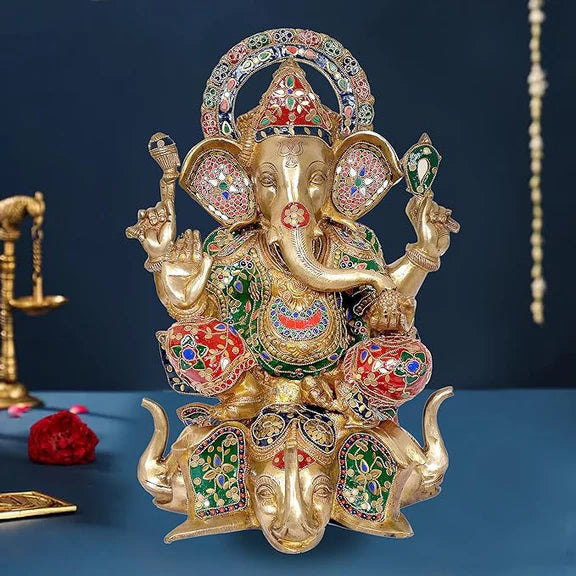 Brassaura® Brass Ganesha Ganpati Statue Idol (Lotus Base) | Height 17 Inches