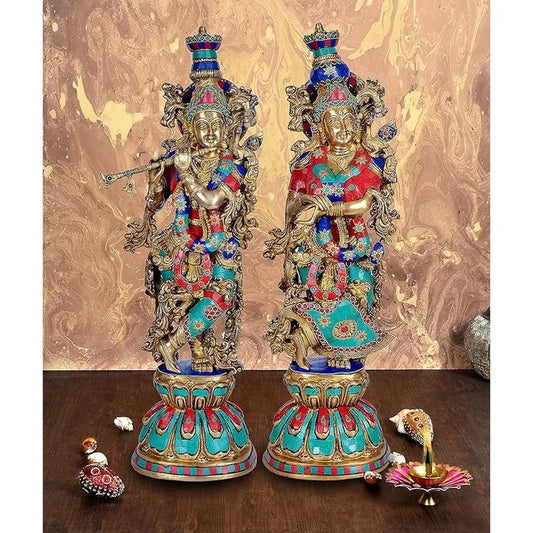 Brassaura® Brass Radha Krishna Flute Playing Statue | Height 26 Inches