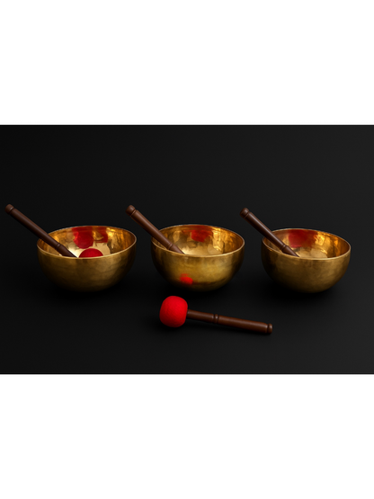 Brassaura® Emotional Flow 3 Chakra Singing Bowl Set with D, E & F Notes | Handcrafted Sound Healing Bowls | Sacral, Solar Plexus & Heart Chakra | Meditation & Yoga Sound Bowl Set