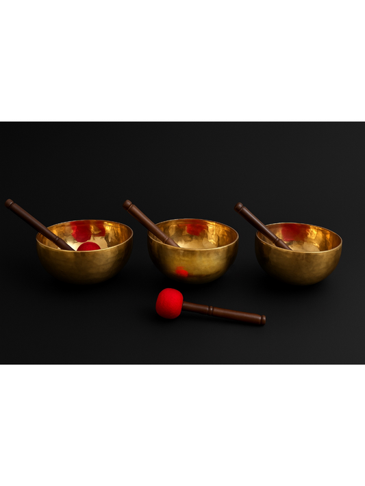 Brassaura® Emotional Flow 3 Chakra Singing Bowl Set with D, E & F Notes | Handcrafted Sound Healing Bowls | Sacral, Solar Plexus & Heart Chakra | Meditation & Yoga Sound Bowl Set
