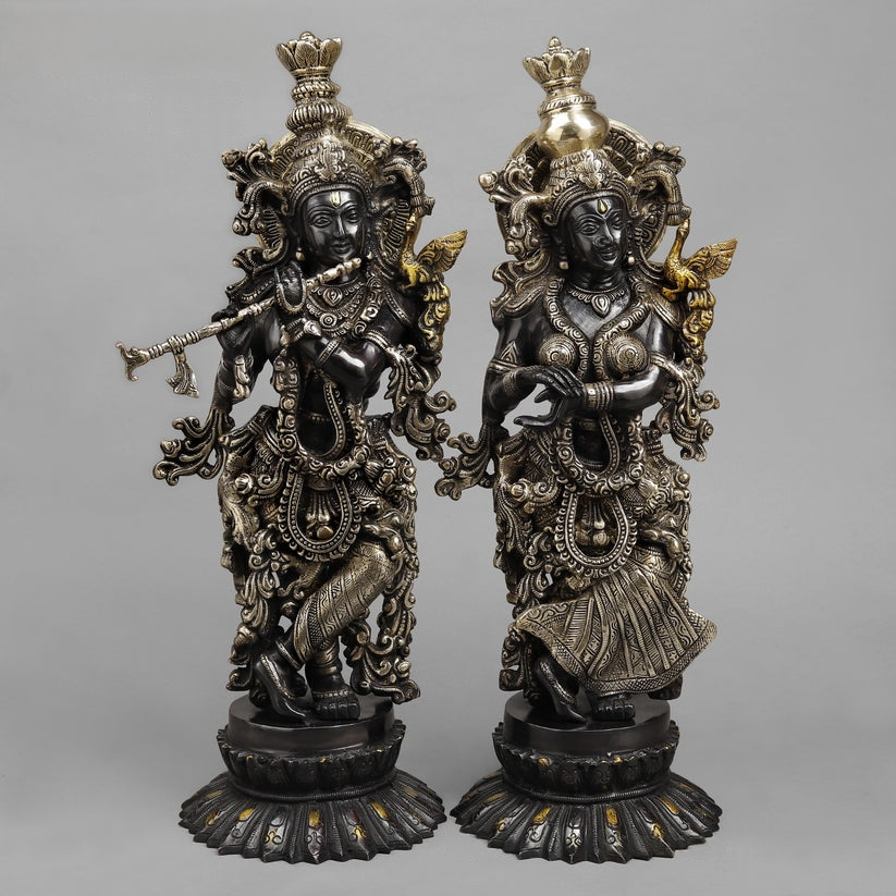 Brass Radha Krishna Statue Black finish 22.5” Inches