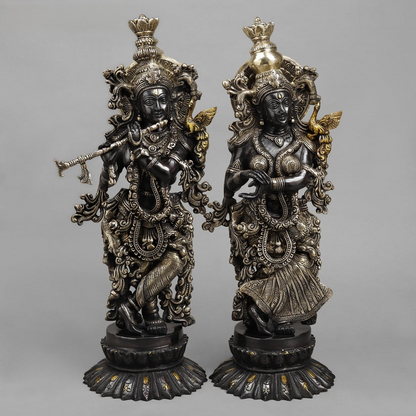 Brass Radha Krishna Statue Black finish 22.5” Inches