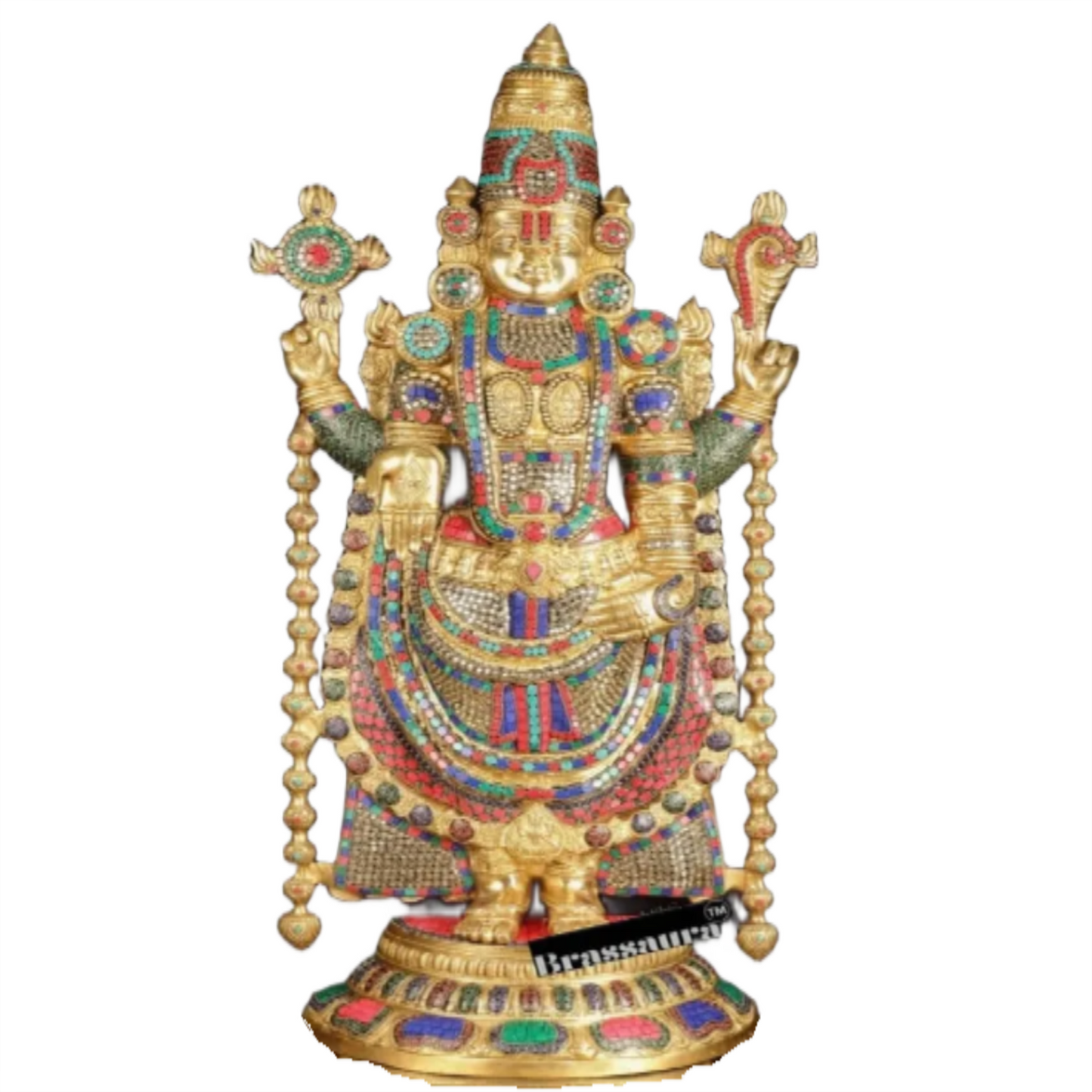 Brassaura™ Brass Lord Venkateshwara Idol with Pedestal & Bells – 38 Inches Idol, 37 Kgs & 21 Inches Pedestal stand - 33 Kgs