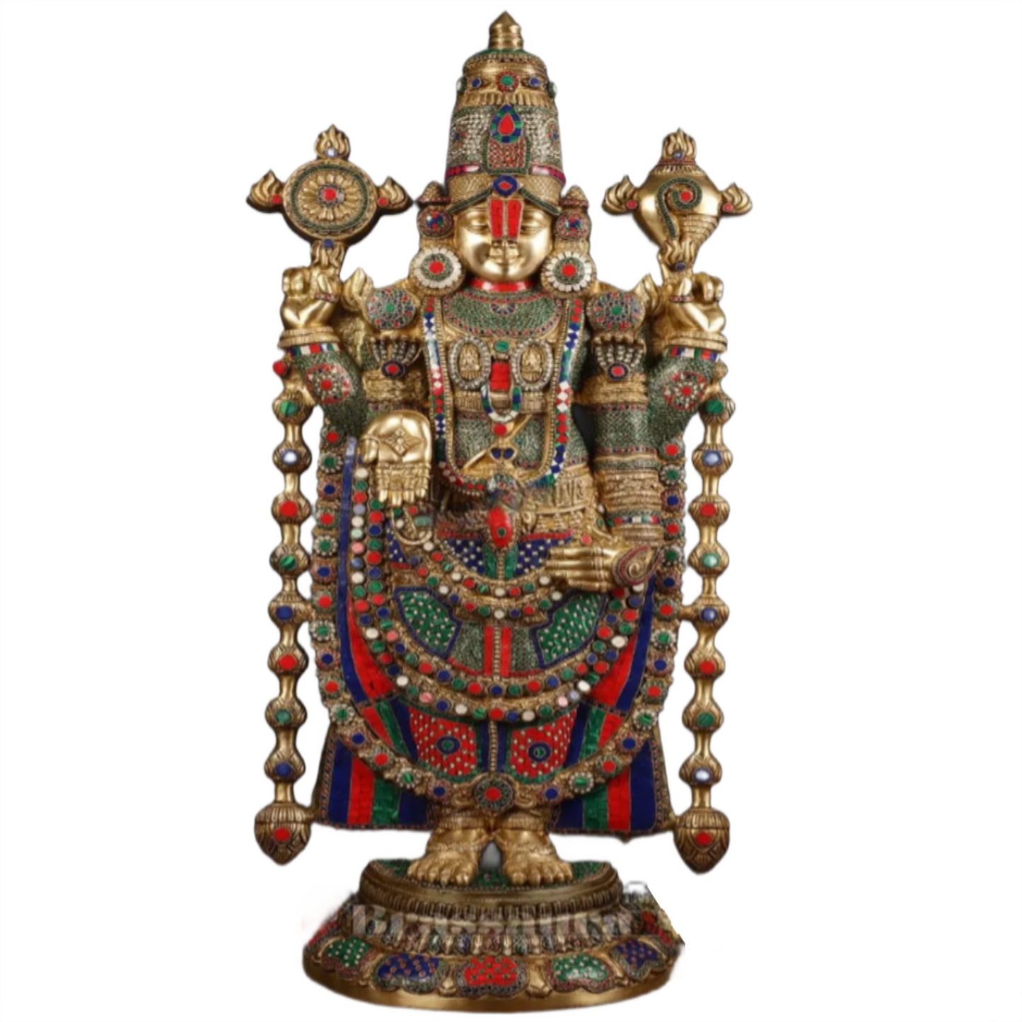 Brassaura™ Majestic Brass Lord Venkateshwara Idol with Stonework – 48 Inches, 49 Kgs
