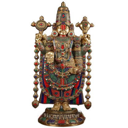 Brassaura™ Majestic Brass Lord Venkateshwara Idol with Stonework – 48 Inches, 49 Kgs