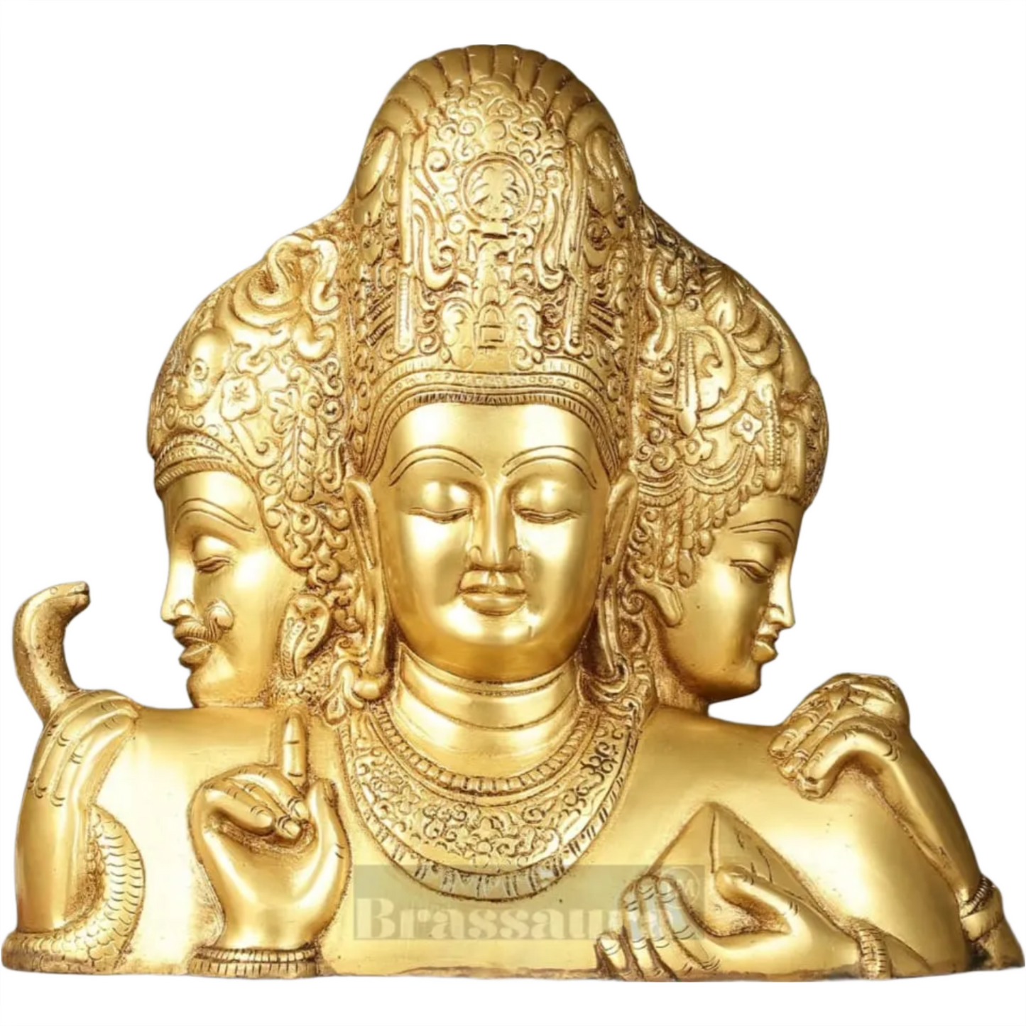 Brassaura™ Brass Superfine Trimurti Bust Statue – Brahma, Vishnu & Mahesh | 9.5 Inch, 4.6 Kgs