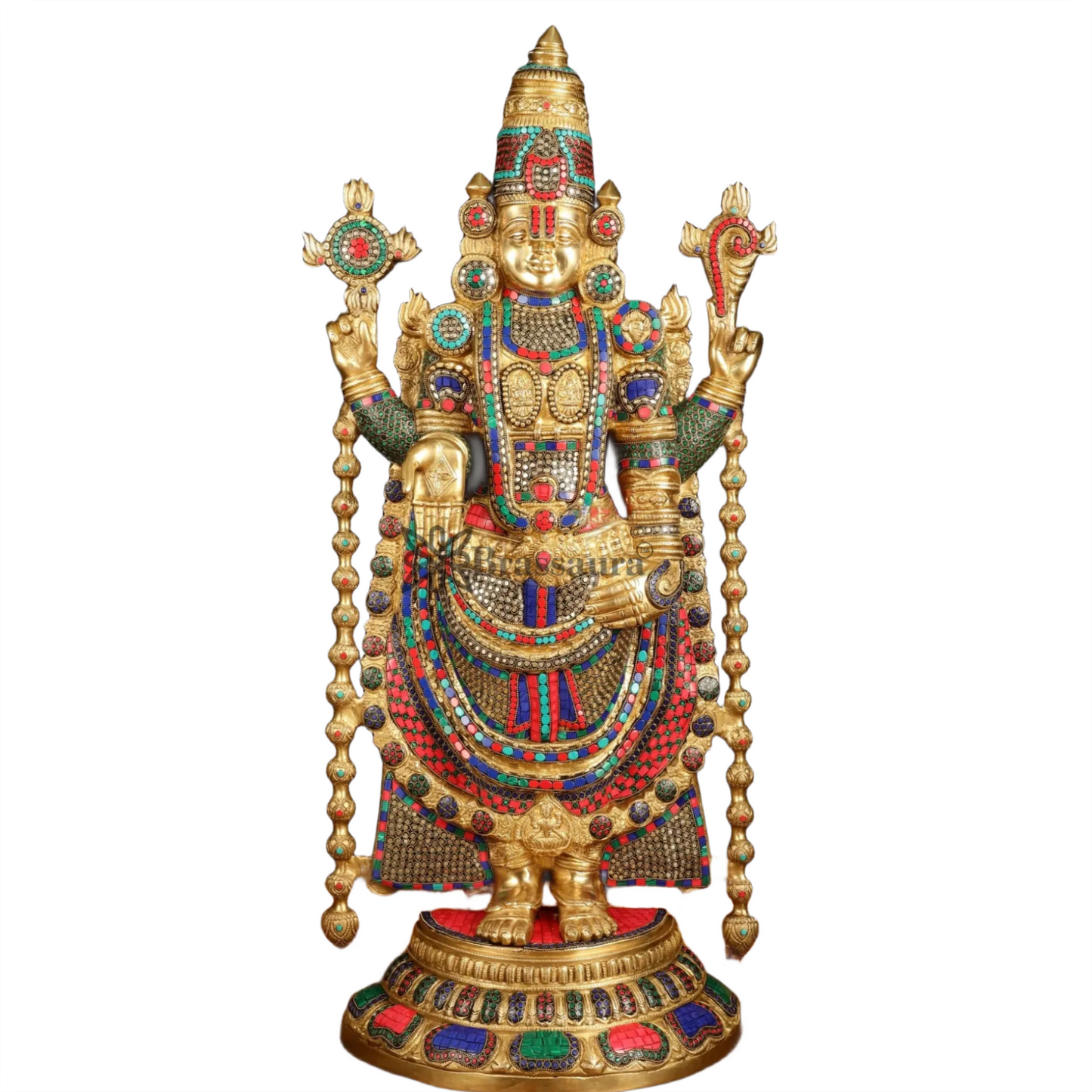 Brassaura™ Brass Lord Venkateshwara Idol with Stonework – 38 Inches, 37 Kgs