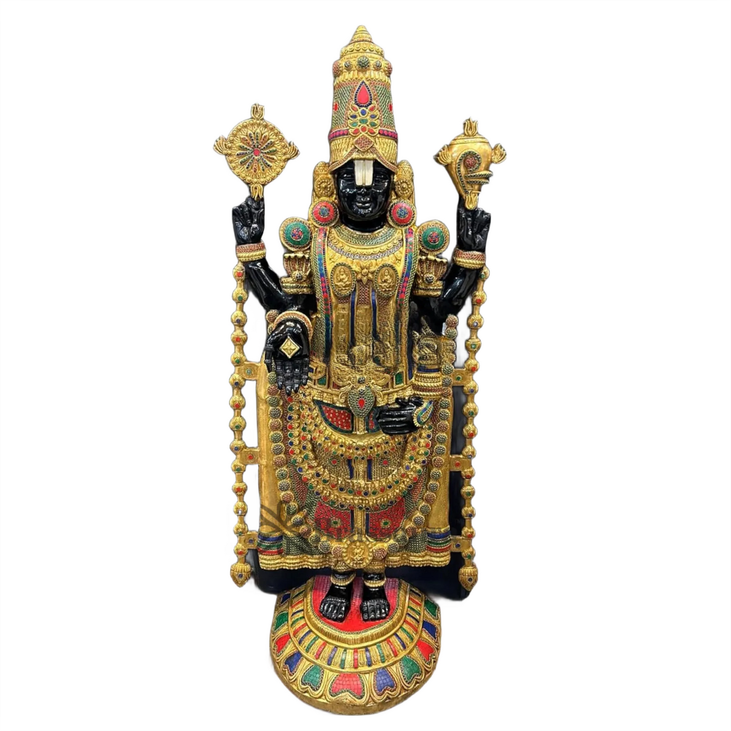 Brassaura™ Grand Brass Lord Venkateshwara Statue with Stonework – 69 Inches, 110 Kgs