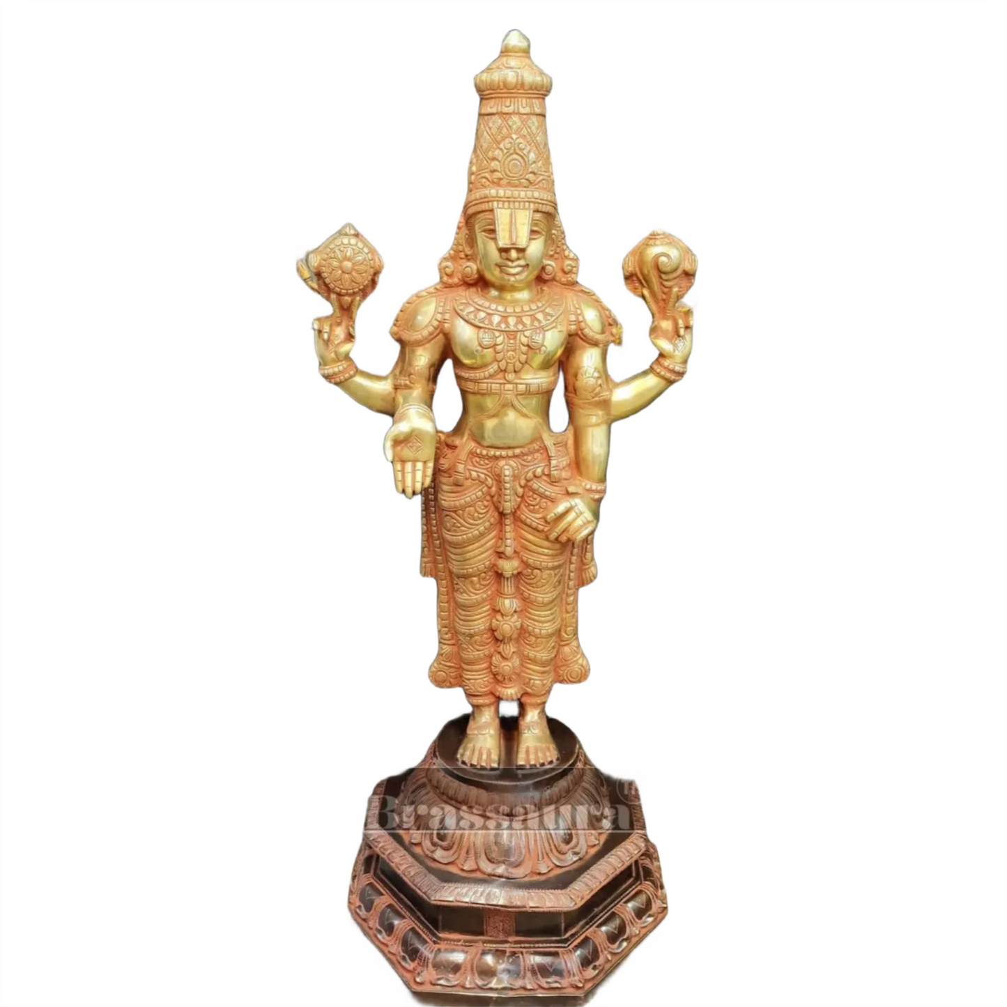 Brassaura™ Large Brass Lord Venkateshwara Statue with Golden & Red Sandstone Finish – 40 Inches, 41 Kgs