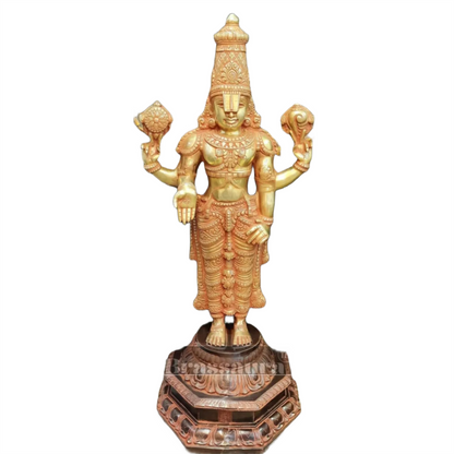 Brassaura™ Large Brass Lord Venkateshwara Statue with Golden & Red Sandstone Finish – 40 Inches, 41 Kgs