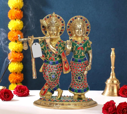 Brassaura® Brass Lord Krishna Idol with Peacock Design | Height 10 Inches