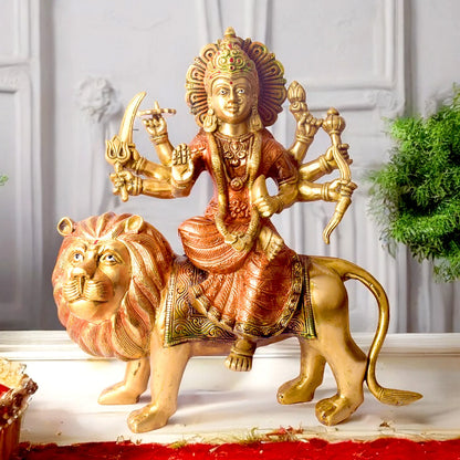 Brassaura® Sherawali Mata Brass Statue | Pure Brass | Height 13 Inches