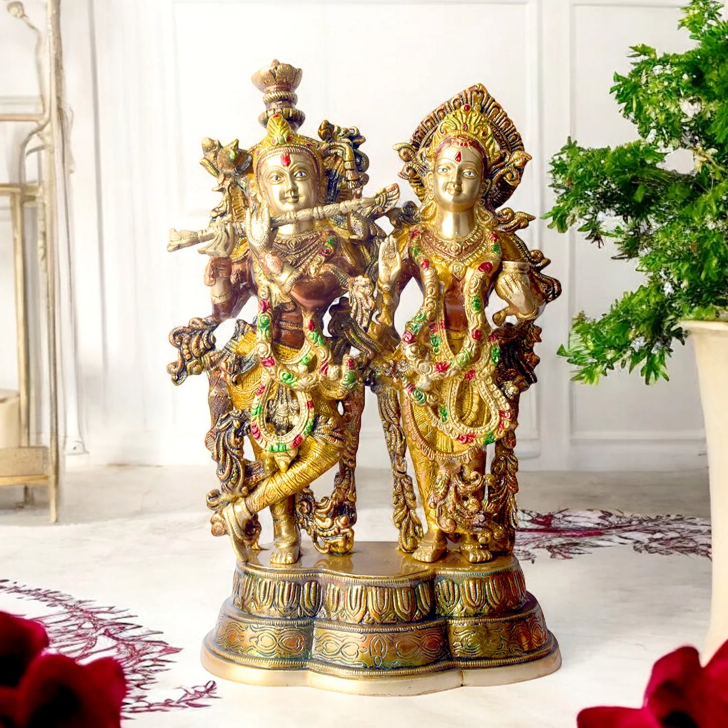 Brassaura® Brass Radha Krishna Statue | Height 16.54 Inches