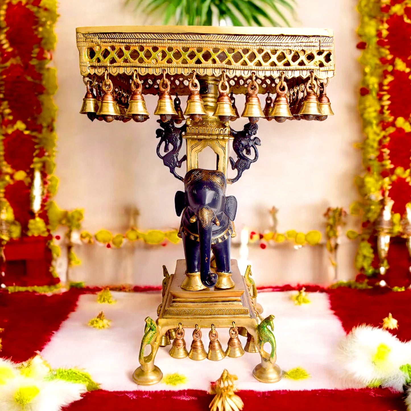 Brassaura® Brass Decorative Brass Chowki with Hanging Bells | Height 23 Inches