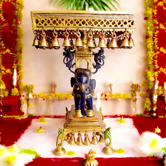 Brassaura® Brass Decorative Brass Chowki with Hanging Bells | Height 23 Inches