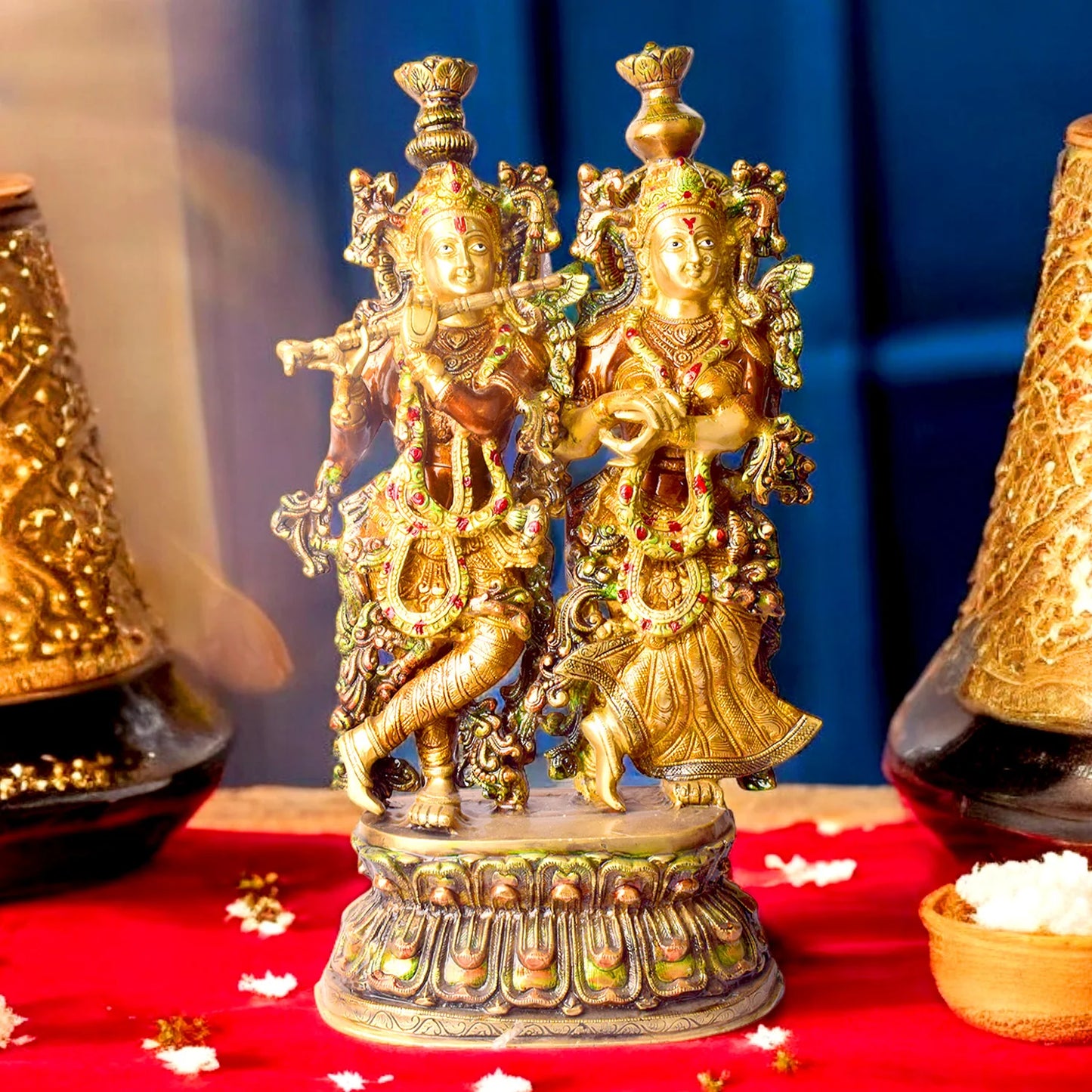 Brassaura® Brass Radha & Krishna Vibrant Colored Idol | Height 23 Inches