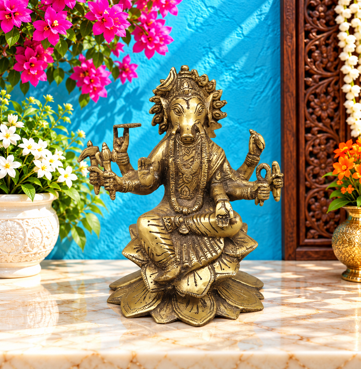 ब्रासोरा® वृंदावन वेणुगोपाल कृष्ण पीतल की प्रतिमा मोर के साथ | एंटीक नीला और सुनहरा रंग | ऊँचाई 20 इंच