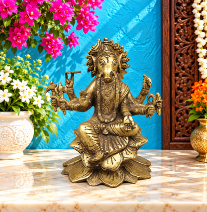 ब्रासोरा® वृंदावन वेणुगोपाल कृष्ण पीतल की प्रतिमा मोर के साथ | एंटीक नीला और सुनहरा रंग | ऊँचाई 20 इंच