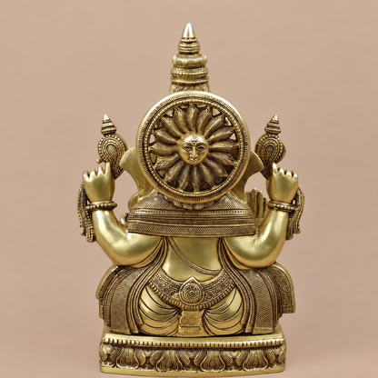 Brassaura® Ganesha Seated Blessing Idol with Antique Golden Finish | Pure Superfine Brass Handcrafted Murti | Brass Statue for Home Temple, Pooja Room | Height 20 Inches | Weight 24 Kgs