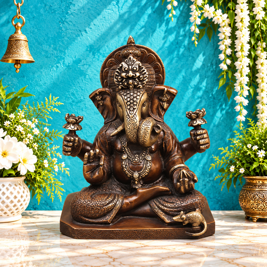 ब्रासोरा® वृंदावन वेणुगोपाल कृष्ण पीतल की प्रतिमा मोर के साथ | एंटीक नीला और सुनहरा रंग | ऊँचाई 20 इंच