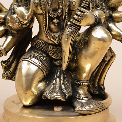Brassaura® Panchmukhi Hanuman Seated Idol with Antique Brass Finish | Pure Superfine Brass Handcrafted Murti | Brass Statue for Home Temple, Pooja Room | Height 11 Inches | Weight 5.98 Kgs
