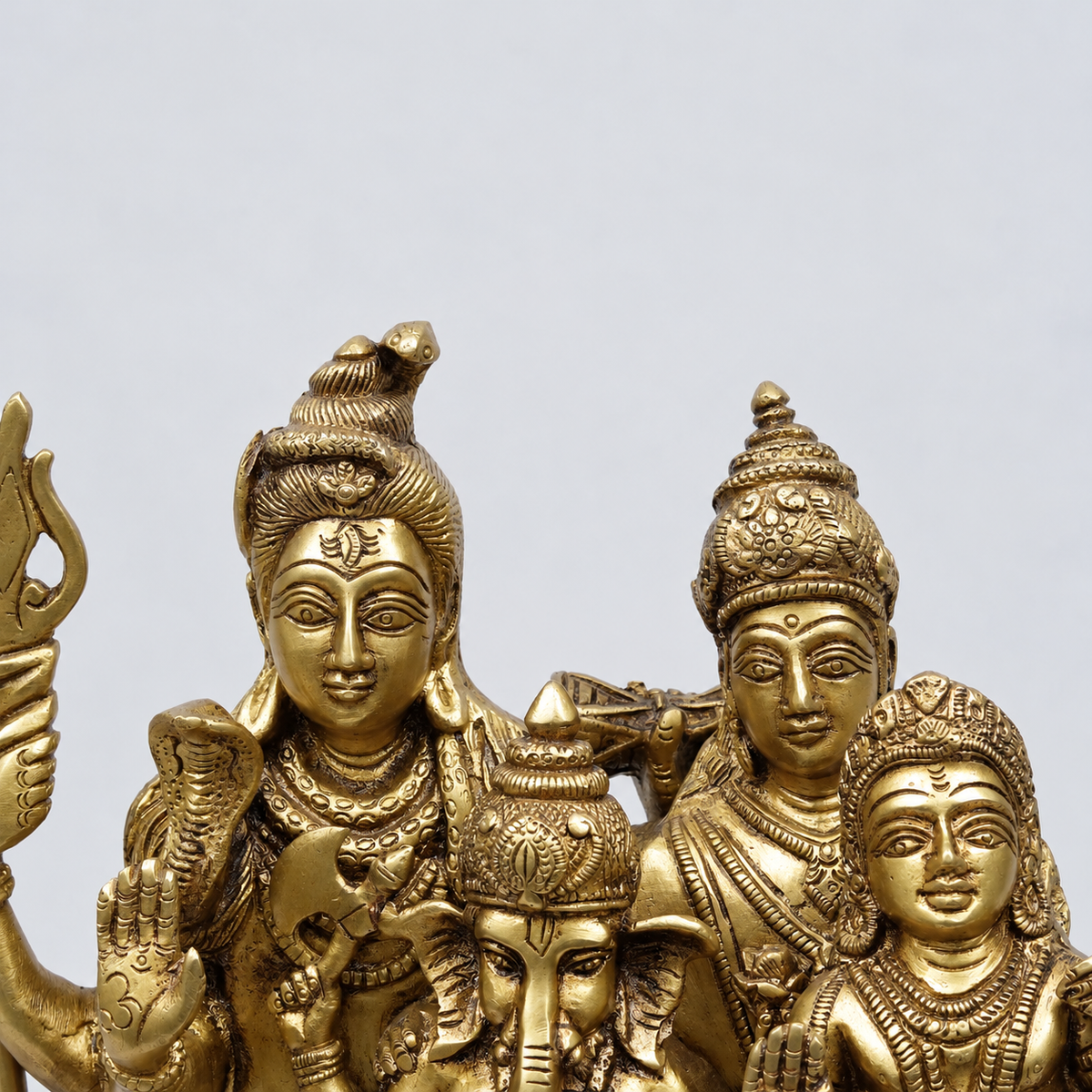 Brassaura® Shiva Family Seated Idol with Golden Finish | Pure Superfine Brass Handcrafted Murti | Brass Statue for Home Temple, Pooja Room | Height 12 Inches | Weight 8.9 Kgs