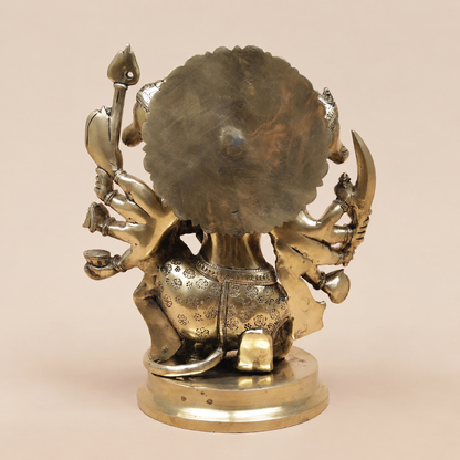 Brassaura® Panchmukhi Hanuman Seated Idol with Antique Brass Finish | Pure Superfine Brass Handcrafted Murti | Brass Statue for Home Temple, Pooja Room | Height 11 Inches | Weight 5.98 Kgs