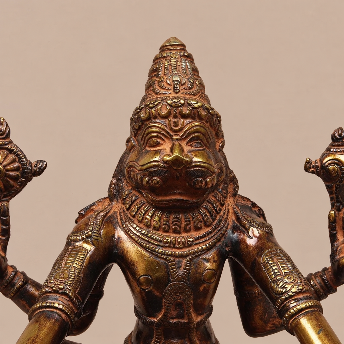 Brassaura® Narasimha Seated Idol with Antique Golden & Dark Patina Finish | Pure Superfine Brass Handcrafted Murti | Brass Statue for Home Temple, Pooja Room | Height 10.5 Inches | Weight 6.3 Kgs