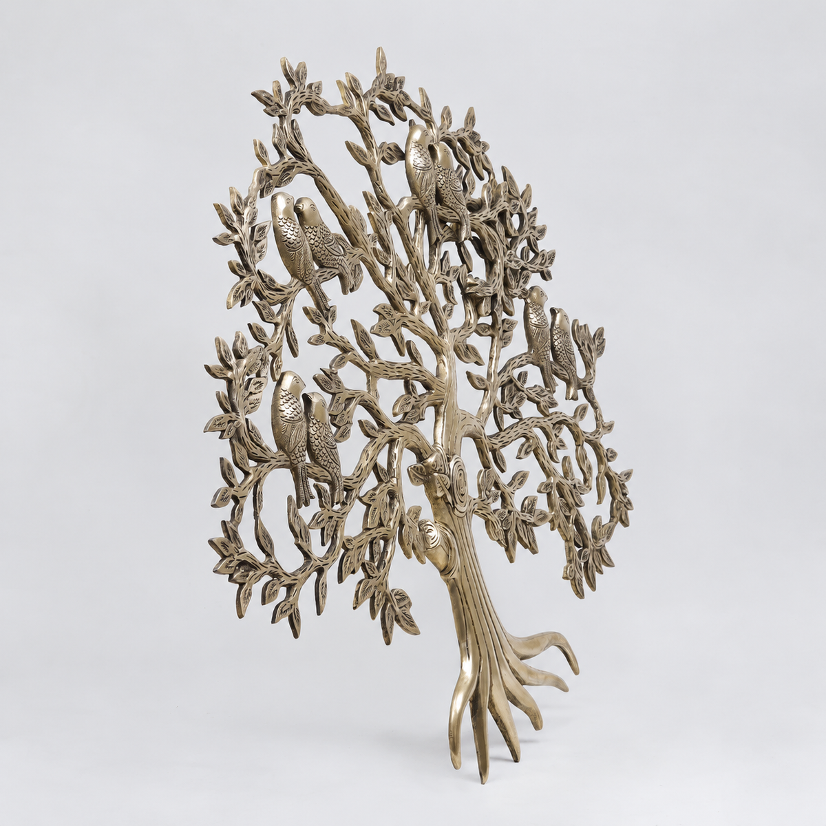 Brassaura® Antique Brass Tree Sculpture with Perched Birds | Pure Superfine Brass Handcrafted Murti | Brass Statue for Home Temple, Pooja Room | Height 23 Inches | Weight 5.8 Kgs