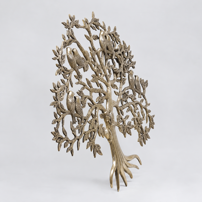 Brassaura® Antique Brass Tree Sculpture with Perched Birds | Pure Superfine Brass Handcrafted Murti | Brass Statue for Home Temple, Pooja Room | Height 23 Inches | Weight 5.8 Kgs